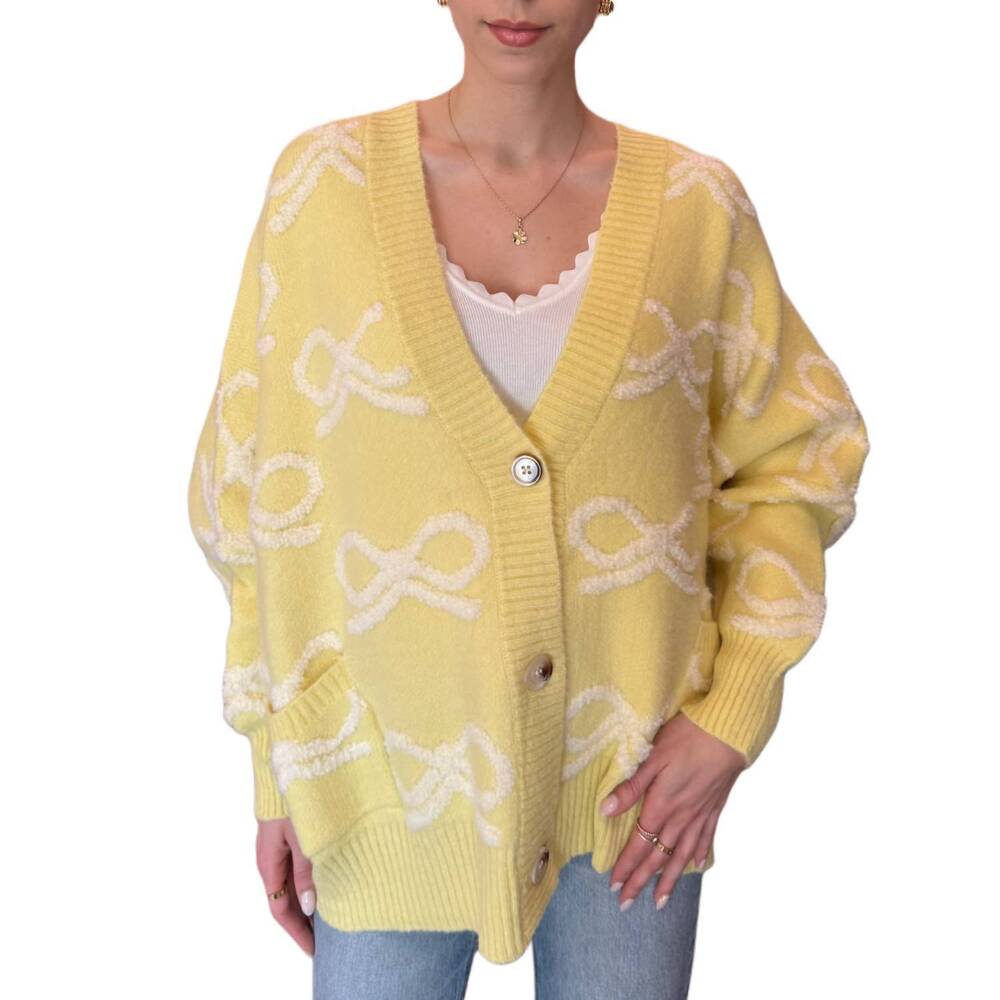 NEW BUCKETLIST oversized ribbon cardigan in butter yellow